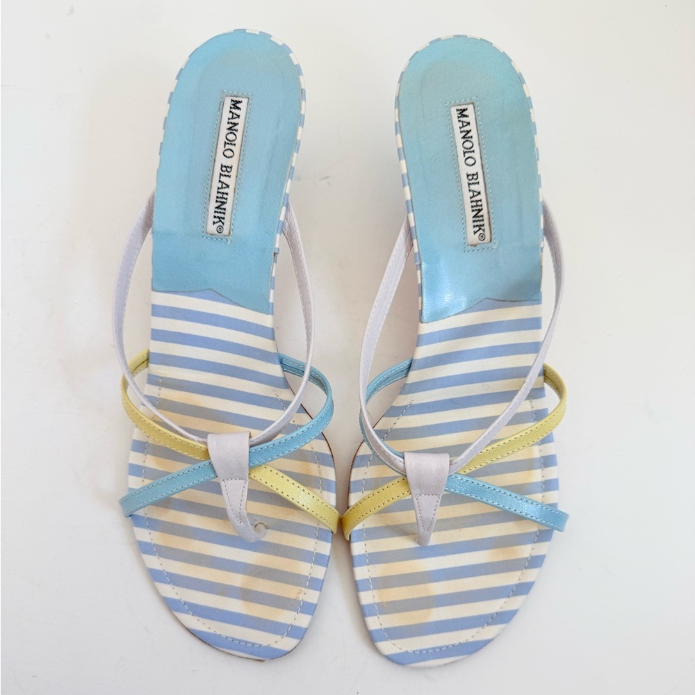Manolo Blahnik Pastel Striped Kitten Heel Sandals Strappy Thong sandals EU 39 - Picture 3 of 9